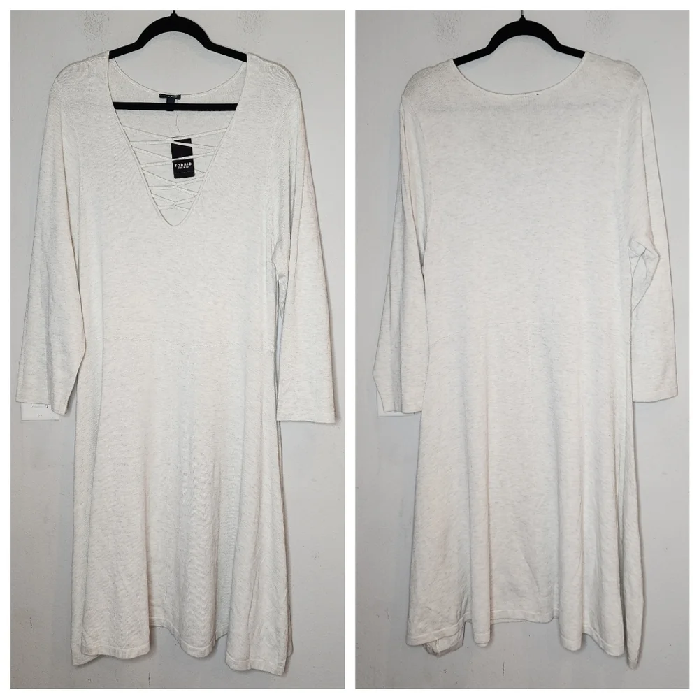 NWT‎ Torrid Mini Sweater Cross Front Skater Dress Beige Greige Oatmeal Size 3X